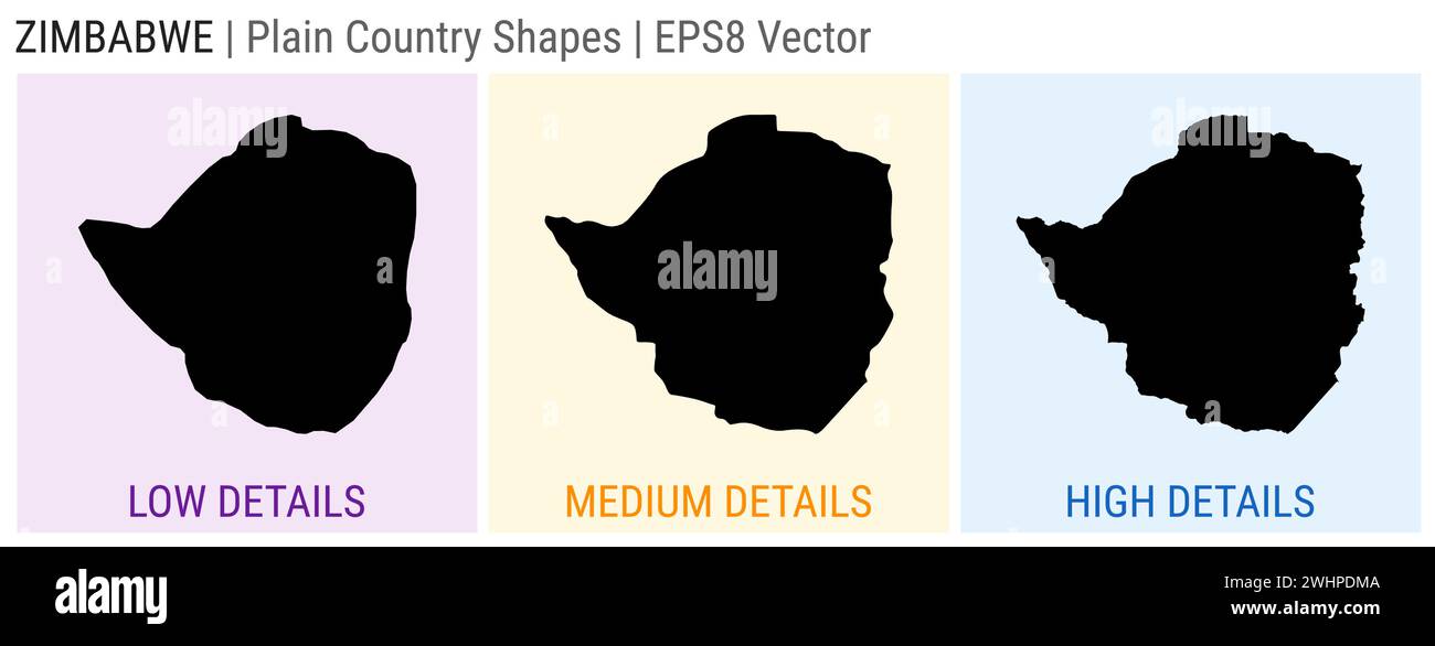 Zimbabwe - plain country shape. Low, medium and high detailed maps of ...