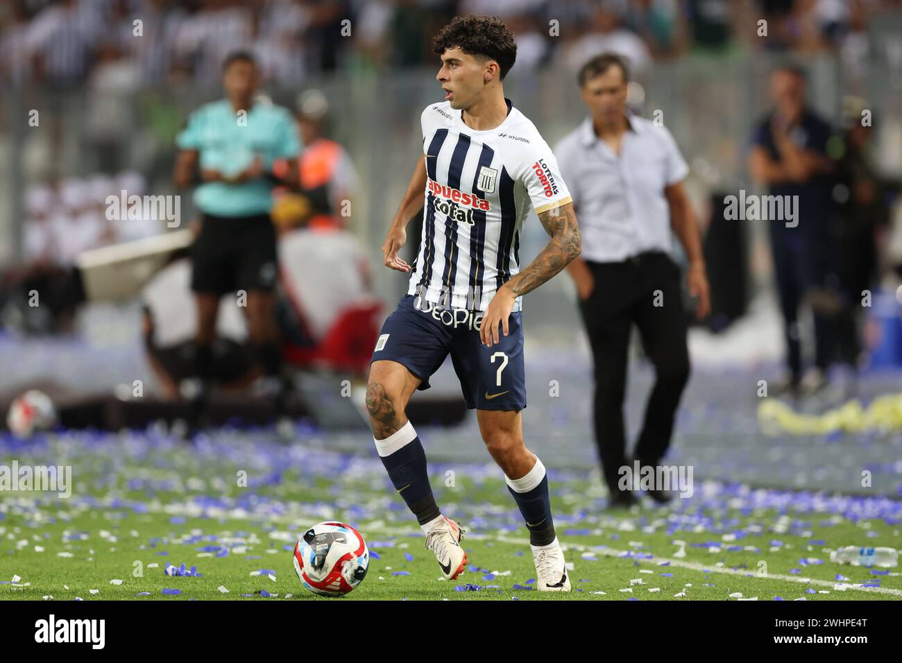 Lima, Peru. 10th Feb, 2024. Franco Zanelatto of Alianza Lima during the Liga 1 Te Apuesto match between Alianza Lima and Universitario de Deportes, Torneo Apertura 2024, date 3, played at Nacional Stadium on February 10, 2024 in Lima, Peru. (Photo by Miguel Marrufo/PRESSINPHOTO) Credit: PRESSINPHOTO SPORTS AGENCY/Alamy Live News Stock Photo