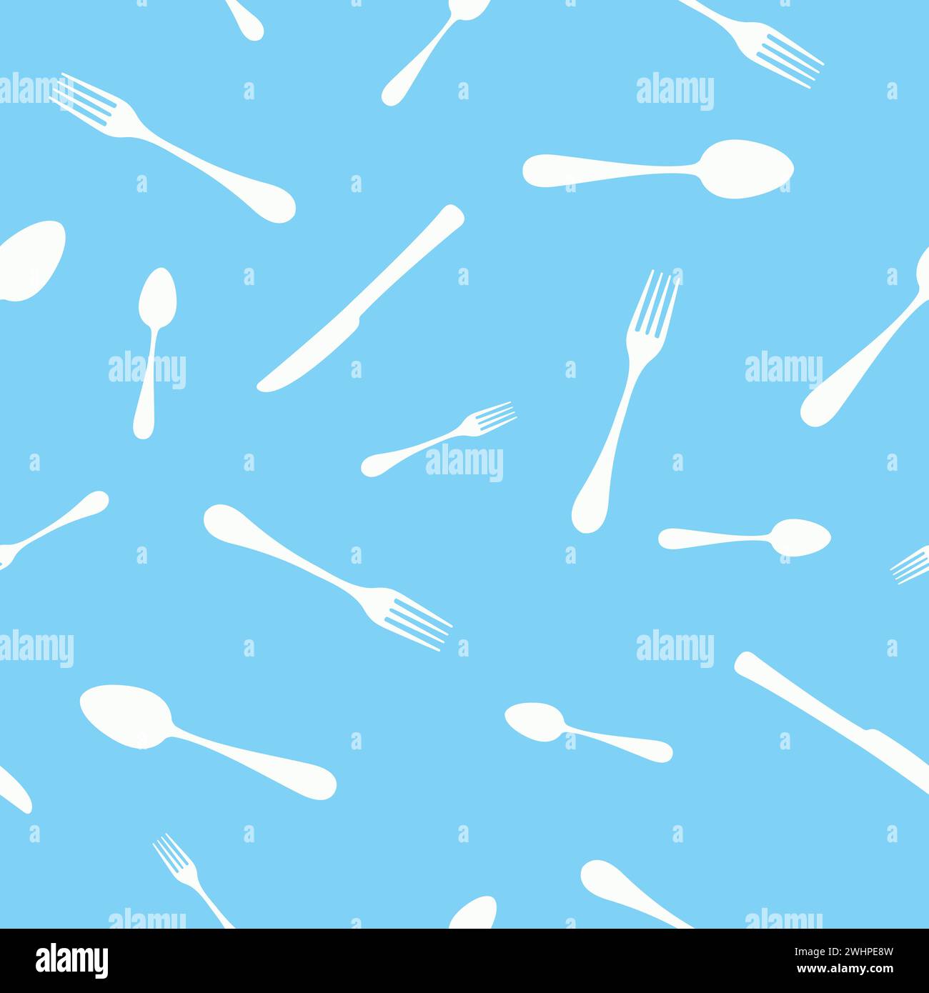Vector Blue Illustration Cutlery Seamless Pattern or Background Stock Vector