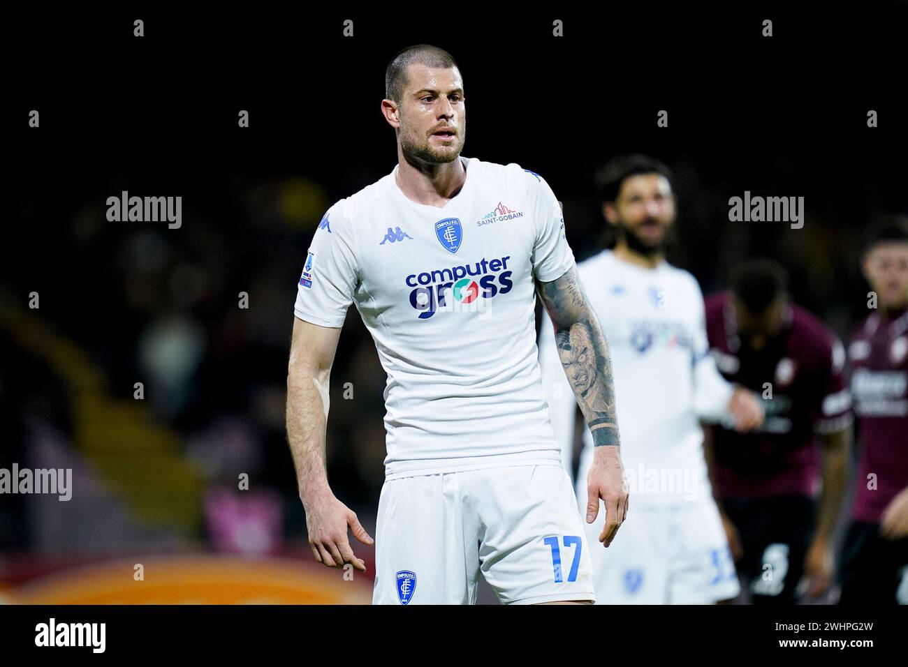 Salerno, Italy. 09th Feb, 2024. Alberto Cerri of Empoli FC looks on during the Serie A match between US Salernitana and Empoli FC at Stadio Arechi on February 9, 2024 in Salerno, Italy. Credit: Giuseppe Maffia/Alamy Live News Stock Photo