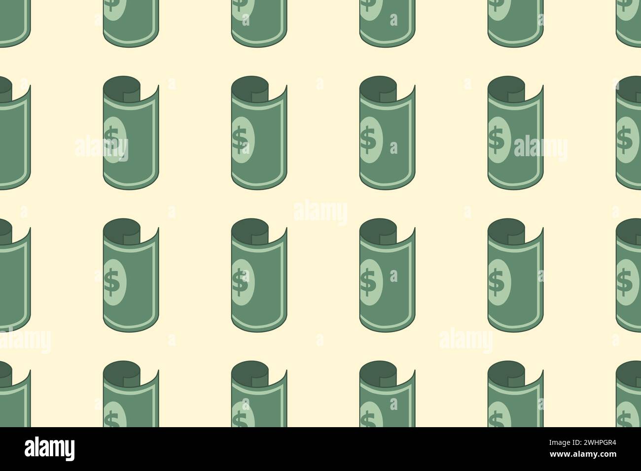 Roll of money seamless pattern. Background with green banknotes and dollar bills. Template for packing, design, wallpaper, vector illustration. Stock Vector