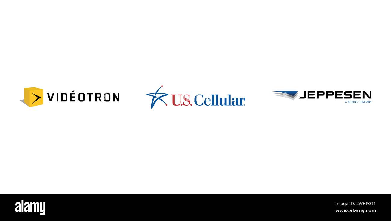 US Cellular , Videotron, Jeppesen. Vector editorial brand icon Stock