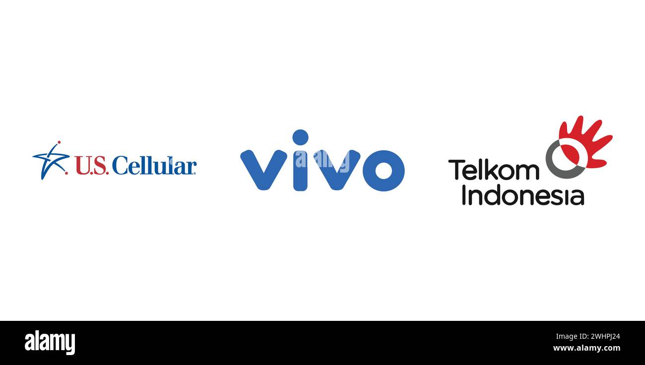 US Cellular, VIVO, Telkom Indonesia. Vector editorial brand icon Stock