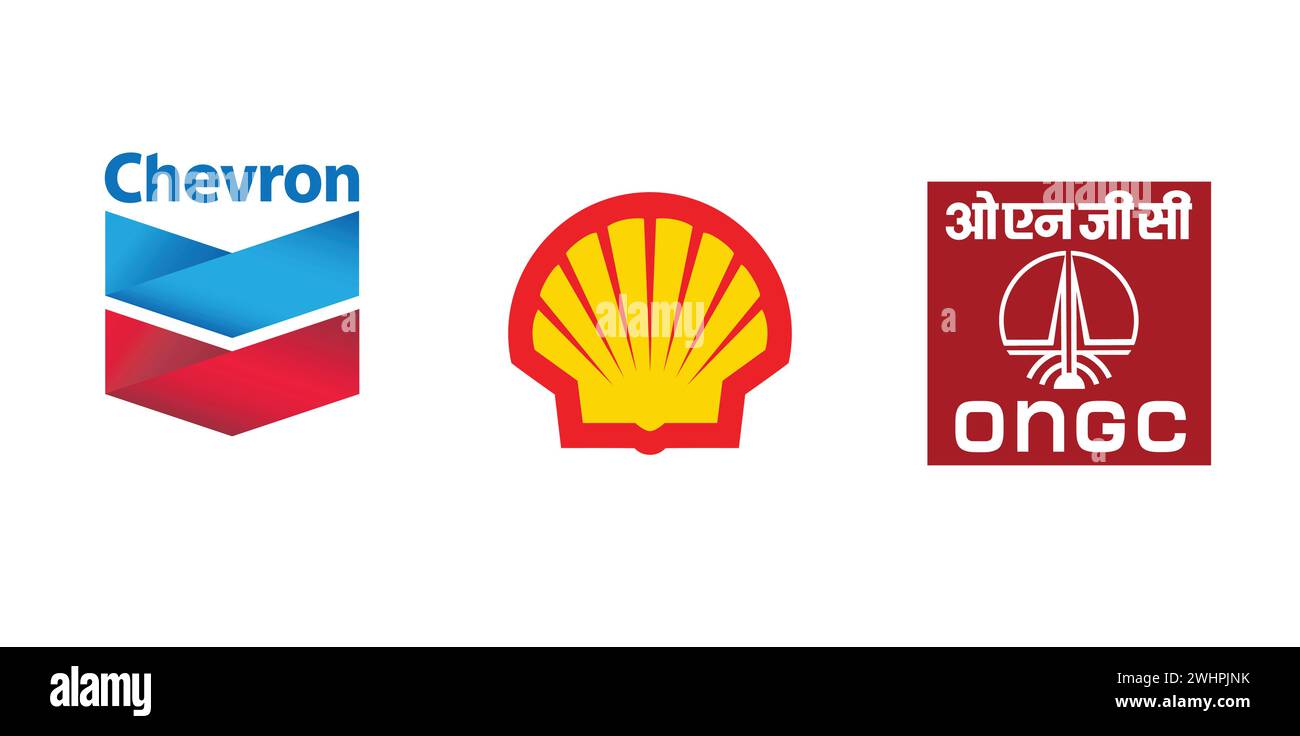 Chevron, Shell, Oil and Natural Gas Corporation. Vector editorial brand