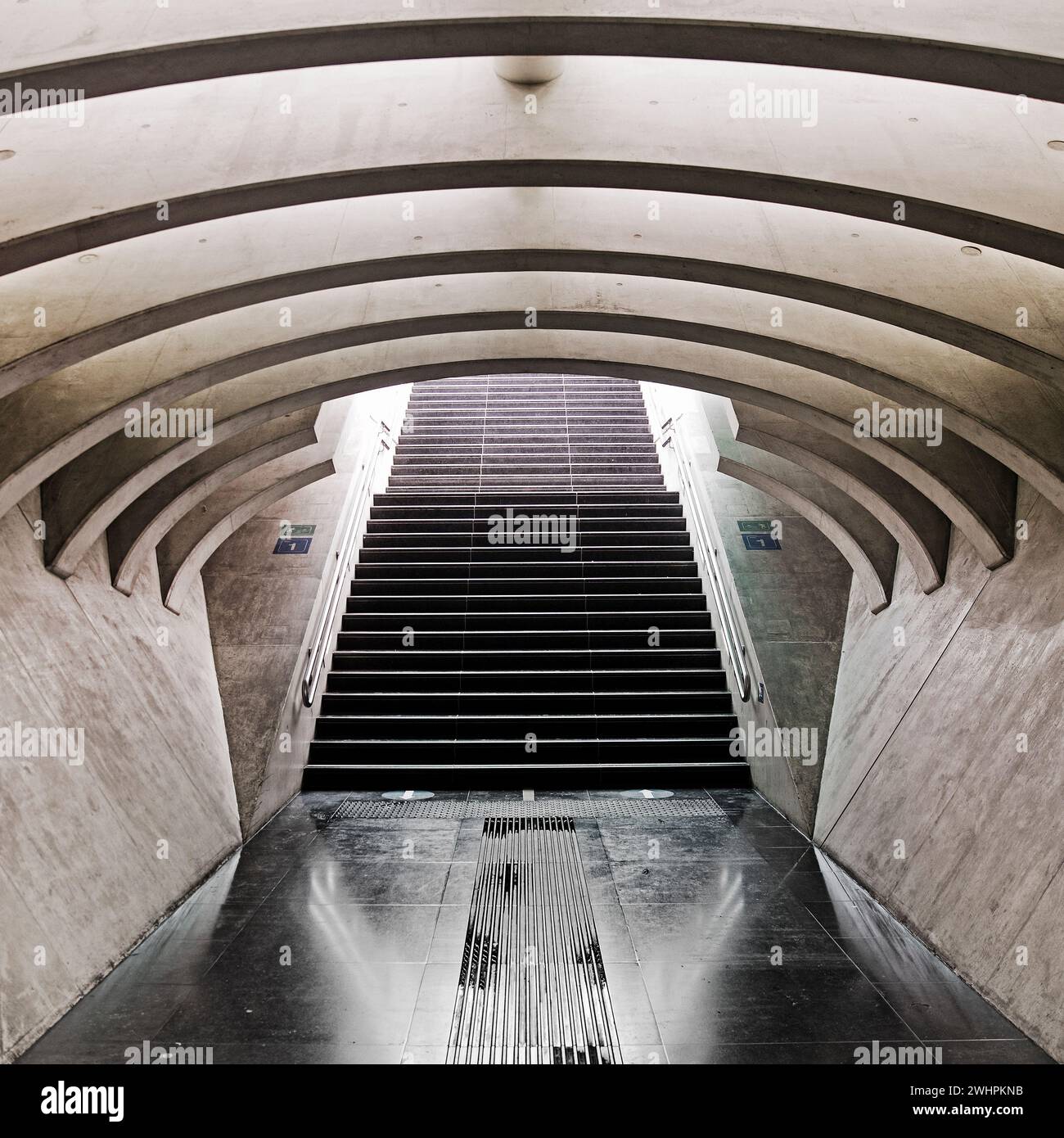 Stairs in LiÃ¨ge-Guillemins train station, modern architecture, Liege, Wallonia, Belgium, Europe Stock Photo