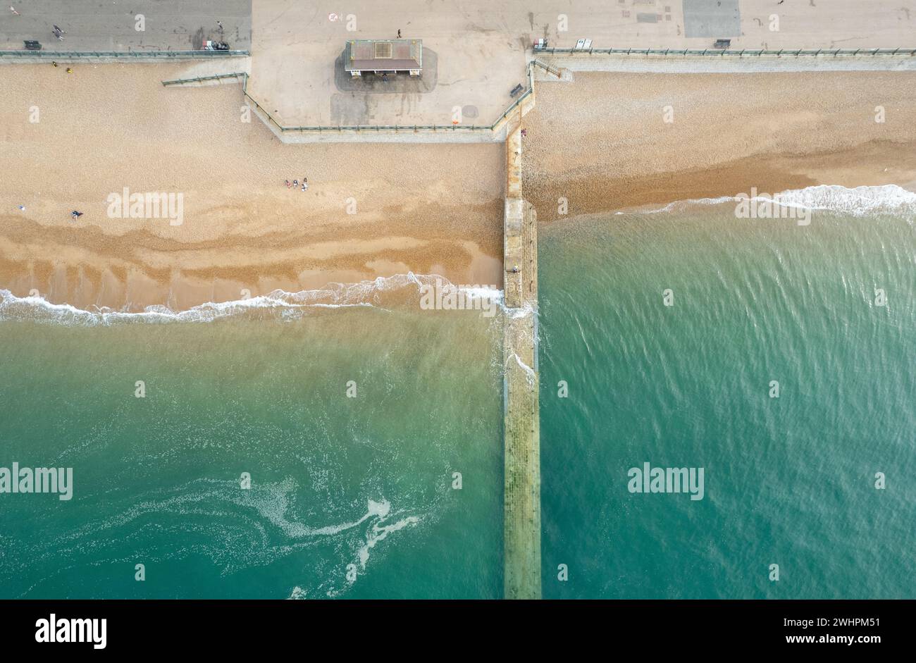 Drone aerial seascape of coastline with Pebble beach. Brighton city sussex United kingdom Stock Photo