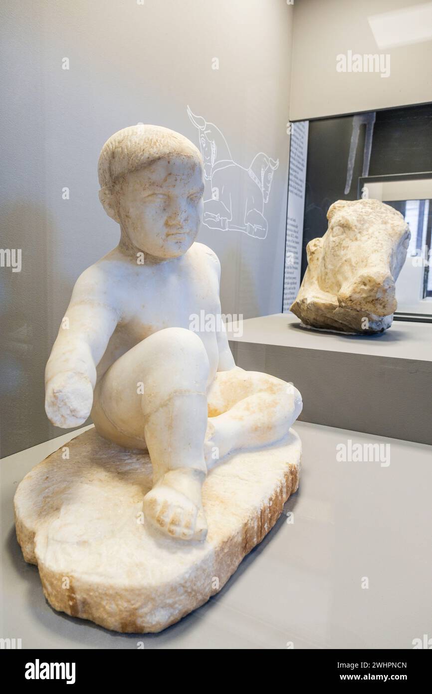statue of a child - temple boy - 5th b.C, and taurine protome, Bustan ...