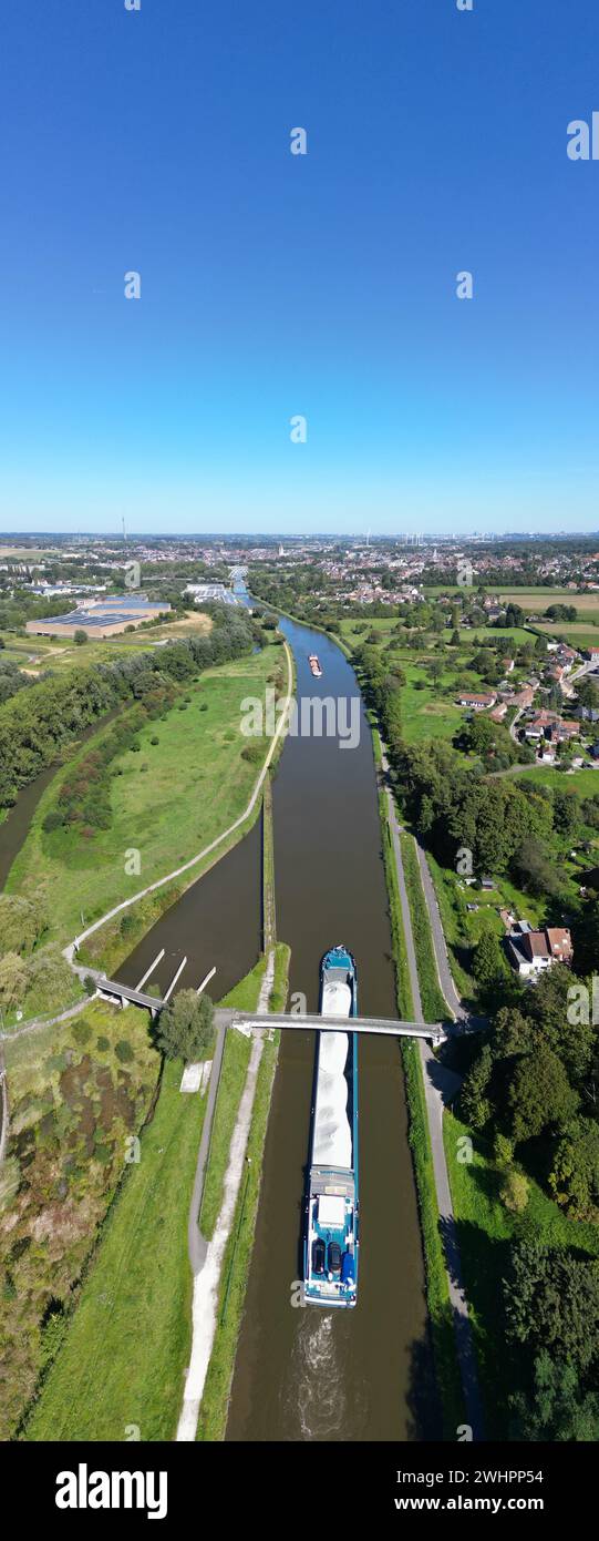 Lembeek, Halle, Vlaams Brabant, Belgium,Sep 5th 2023, cargo ship or barge passing on the Canal Brussels Charleroi, which is a ma Stock Photo