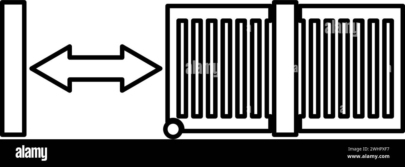Sliding gates automatic lattice fence system entry enclosure contour outline line icon black color vector illustration image thin flat style simple Stock Vector