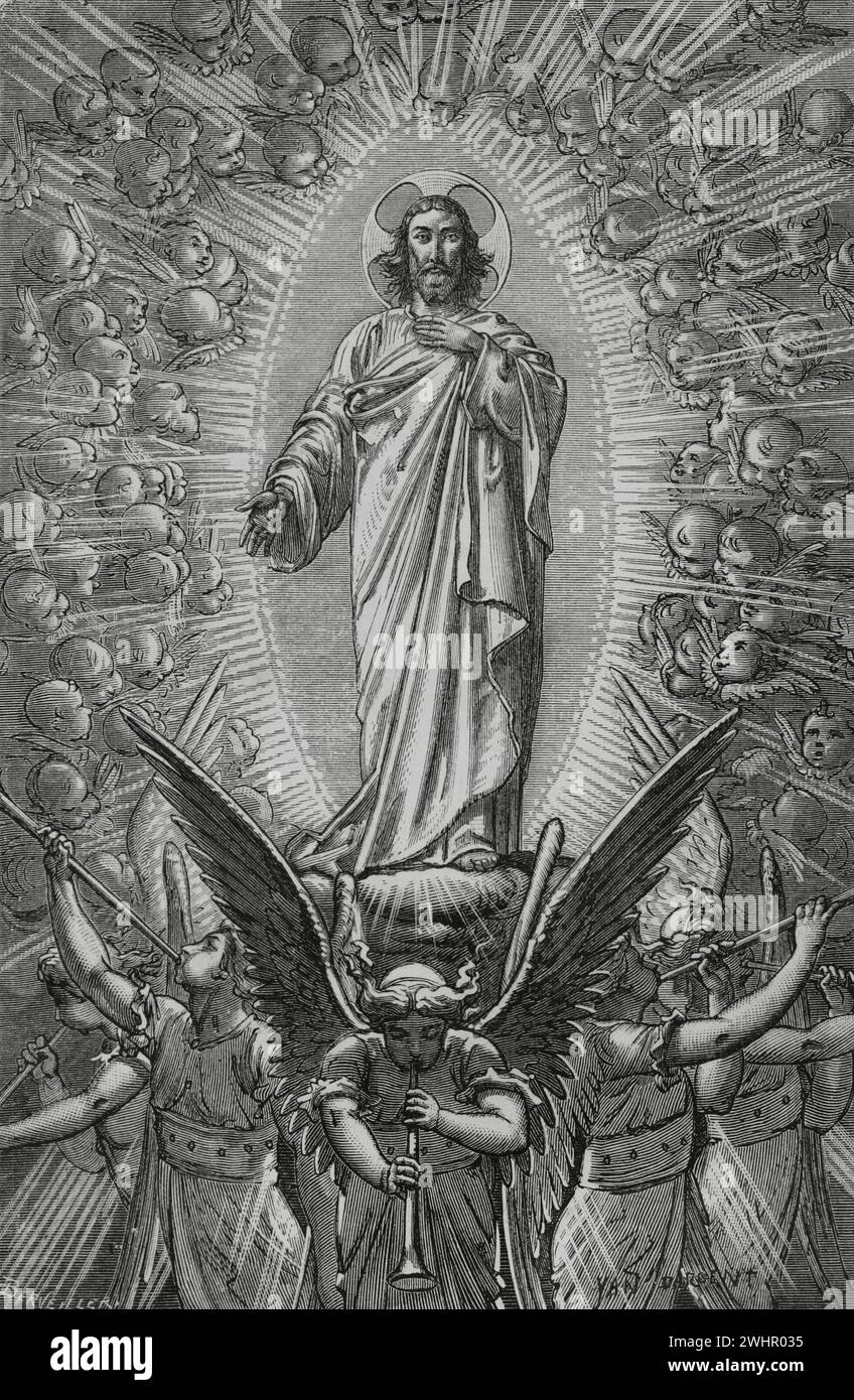 The Divine Comedy (1307-1321). Italian narrative poem by the Italian poet Dante Alighieri (1265-1321). The Paradise. 'Wisdom and Power are there...' Illustration by Yann Dargent (1824-1899). Engraving by Berveiller. Published in Paris, 1888. Stock Photo