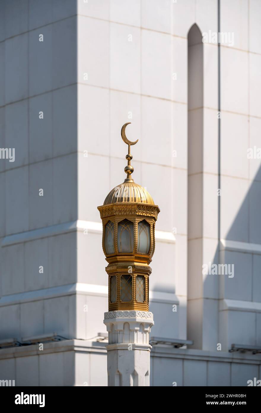 One minaret of traditional Islamic mosque in Grozny Chechnya Stock Photo