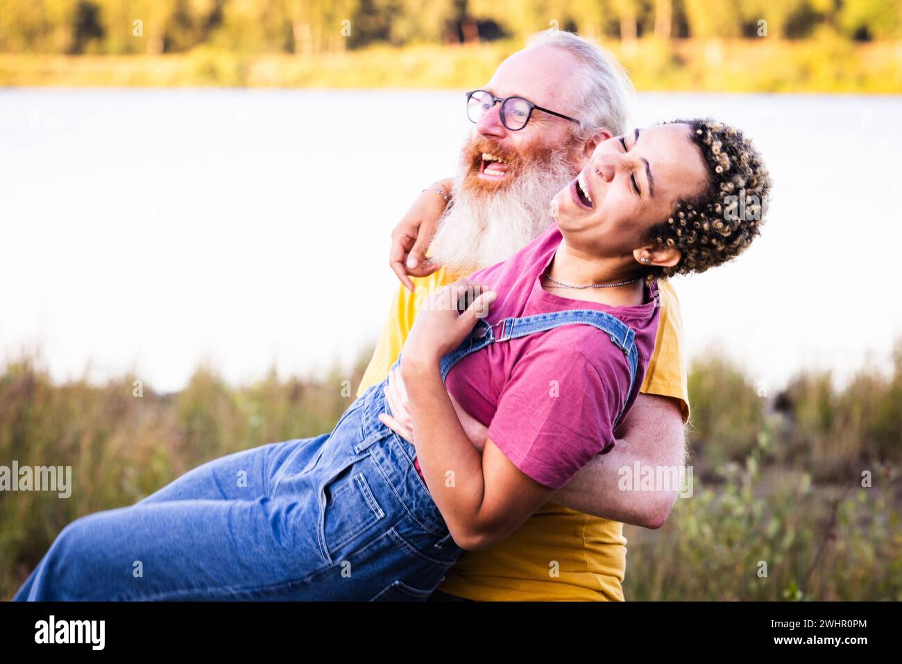 Carefree Moments: Laughter Under Open Skies Stock Photo