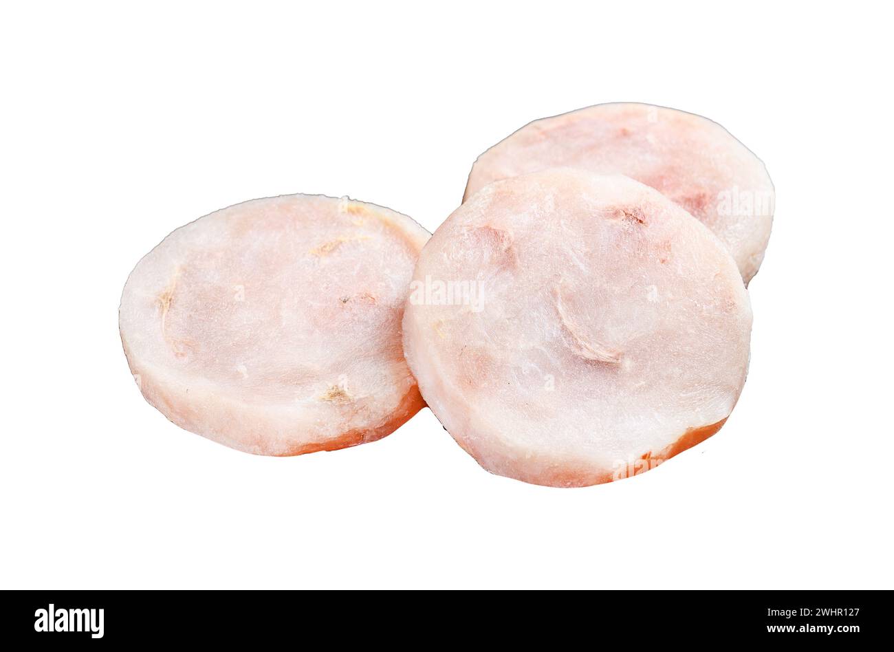 Fish cutlets from minced cod. Isolated on white background. Top view Stock Photo