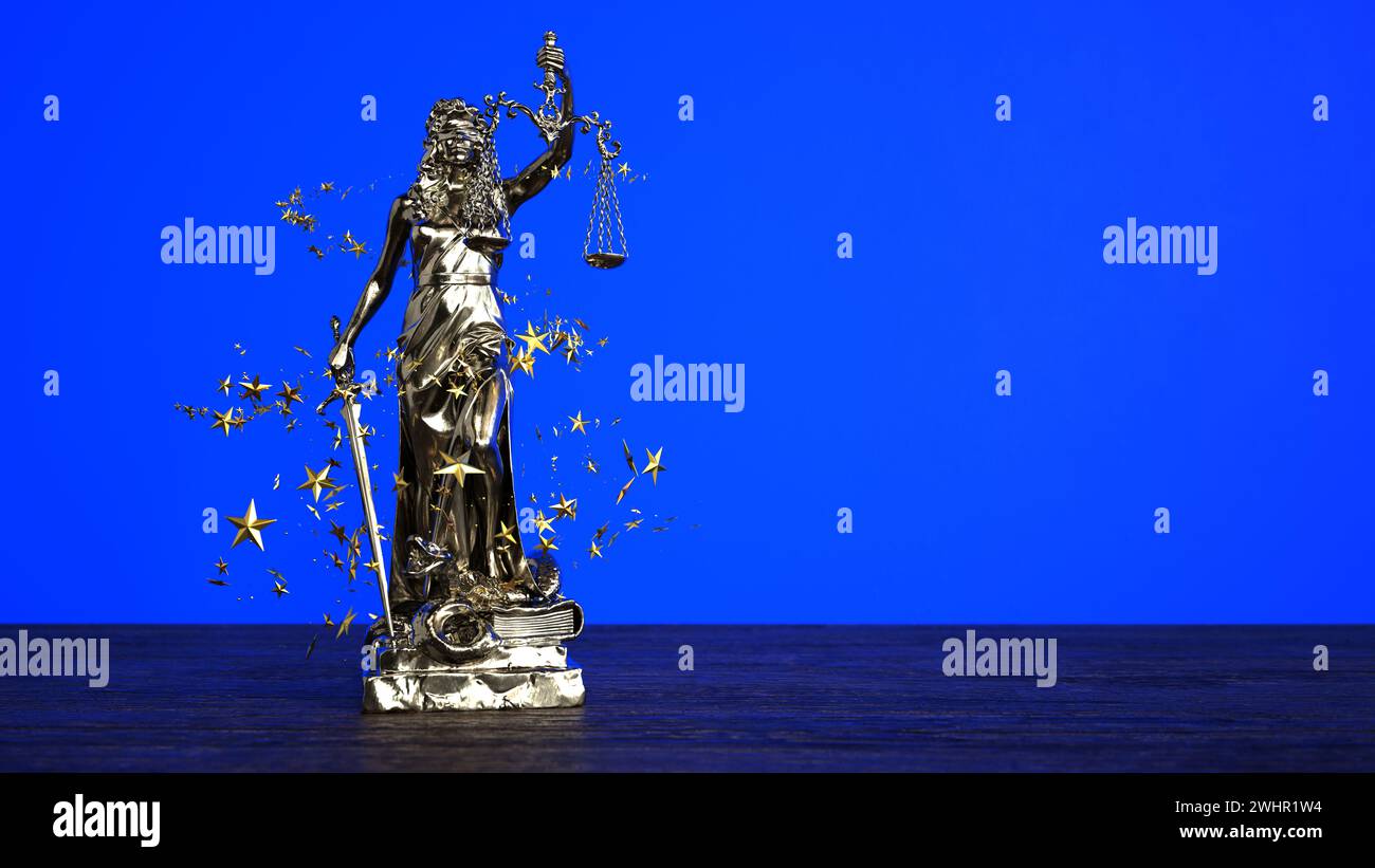 EU Law Concept - Lady Justice Statue Golden Stars Stock Photo