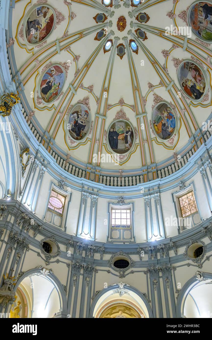 Indoor cupola or dome with painting art decoration. Lowangle view of