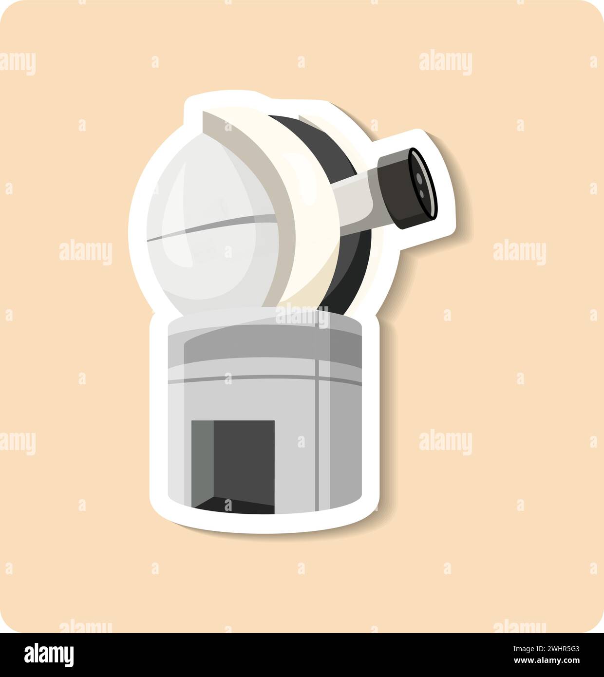 Observatory sticker illustration. Building, stars, telescope, saturn. Editable vector graphic design. Stock Vector