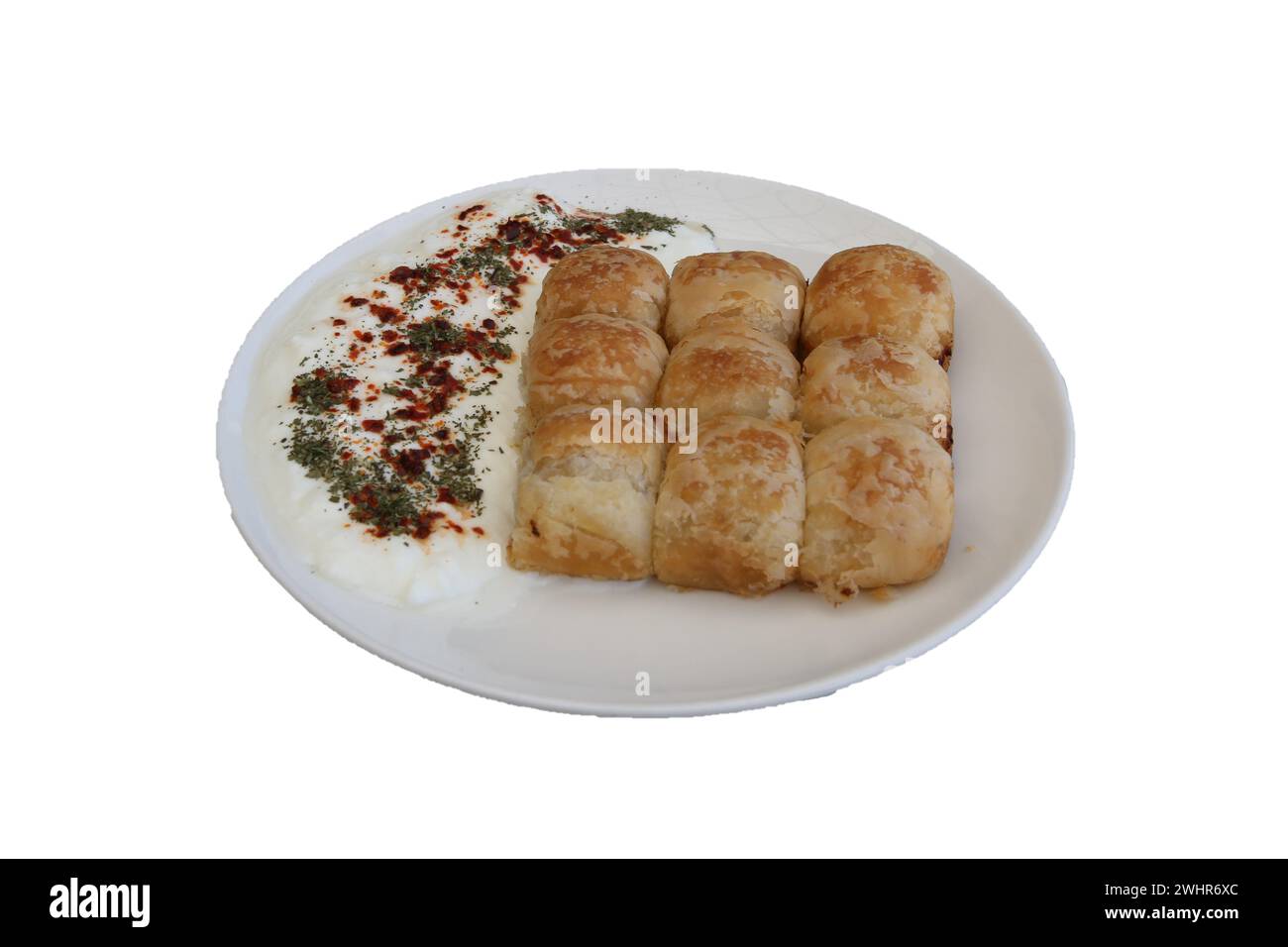 square manti with yoghurt sauce Stock Photo