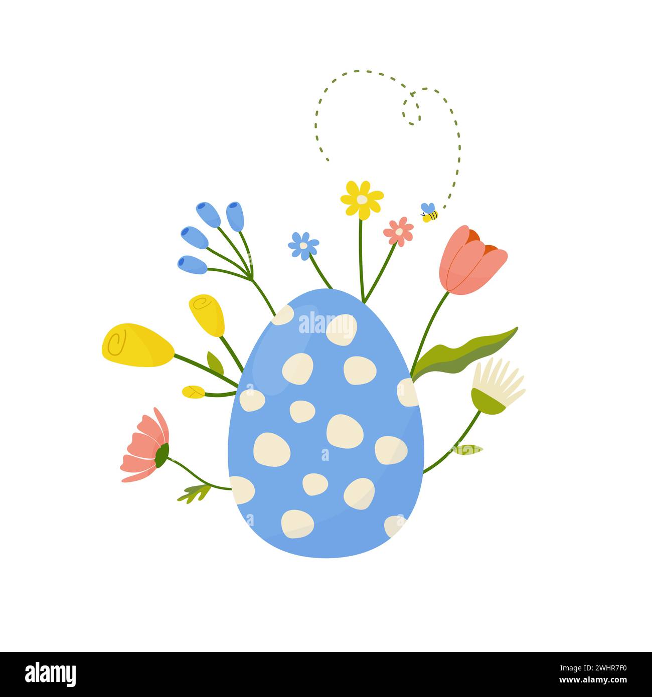 Easter egg with flowers, concept for print, postcard design. Vector illustration on white background vector. Stock Vector