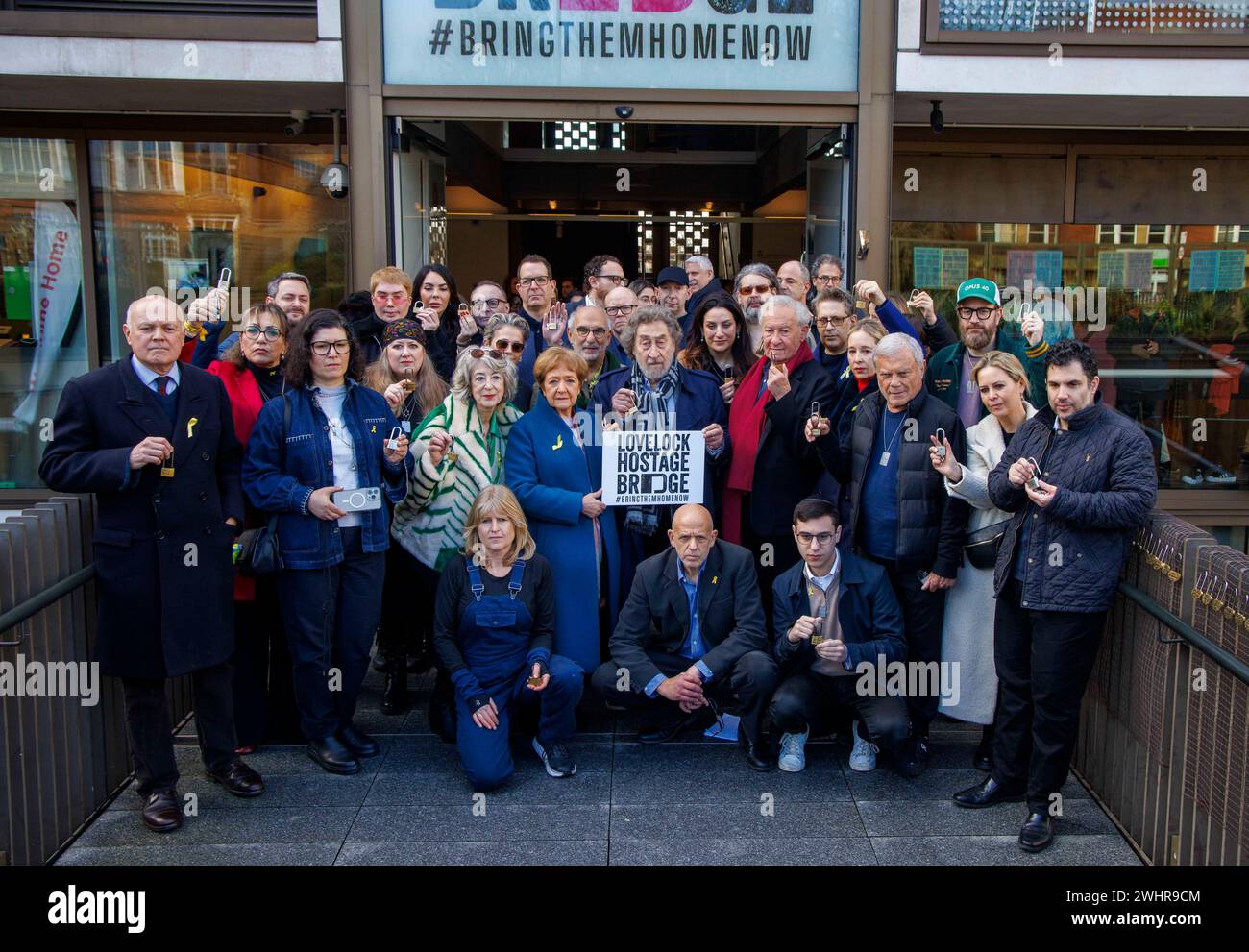 London, UK. 11th Feb, 2024. Dame Maureen Lipman, doyen of stage and screen, is officially opening the ÔLovelock Hostage BridgeÕ, alongside a large line-up of prestigious personalities.This stunning new installation will be populated by thousands of autographed padlocks. It has been created to show love and solidarity for the plight of the remaining hostages held by Hamas in Gaza and as a call on the international community to revamp their efforts to bring them back home. Credit: Karl Black/Alamy Live News Stock Photo