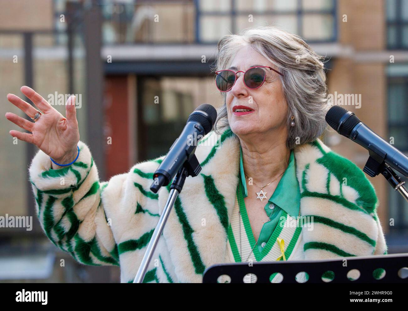 London, UK. 11th Feb, 2024. Dame Maureen Lipman, doyen of stage and screen, is officially opening the ÔLovelock Hostage BridgeÕ, alongside a large line-up of prestigious personalities.This stunning new installation will be populated by thousands of autographed padlocks. It has been created to show love and solidarity for the plight of the remaining hostages held by Hamas in Gaza and as a call on the international community to revamp their efforts to bring them back home. Credit: Karl Black/Alamy Live News Stock Photo