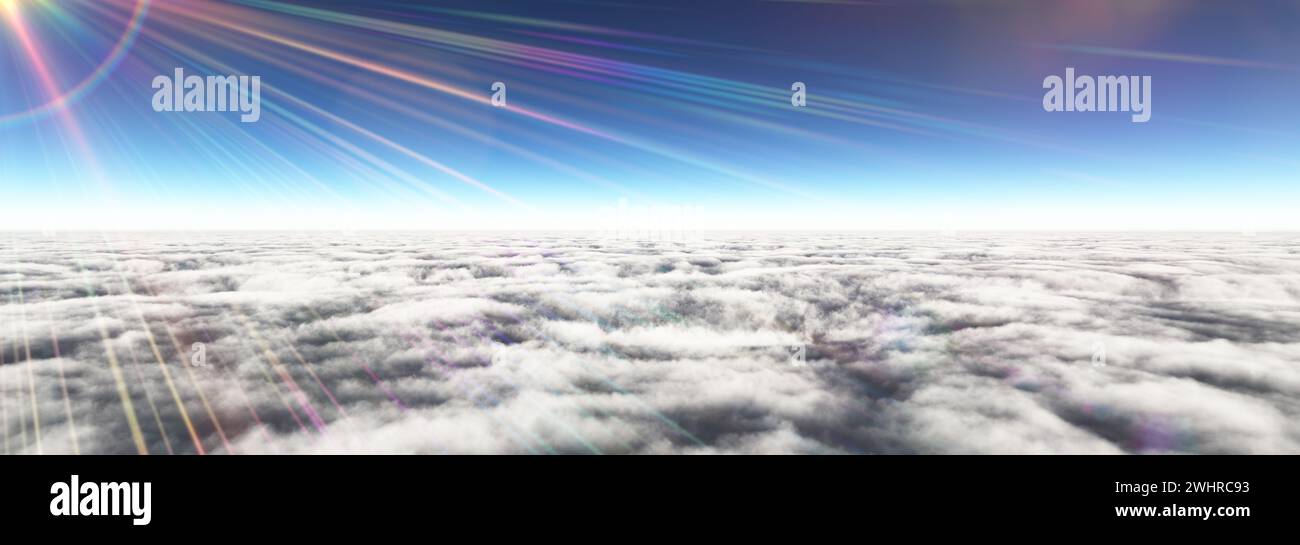 Above clouds sun ray, 3d rendering illustration Stock Photo - Alamy