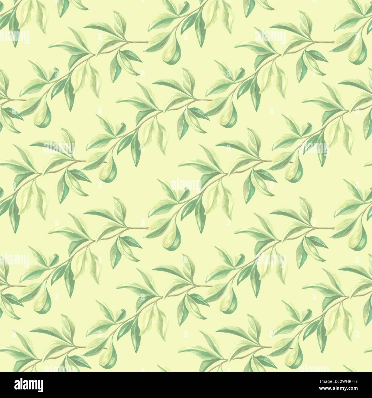 Seamless pattern with green leaves of oranges tree. Hand drawn ...