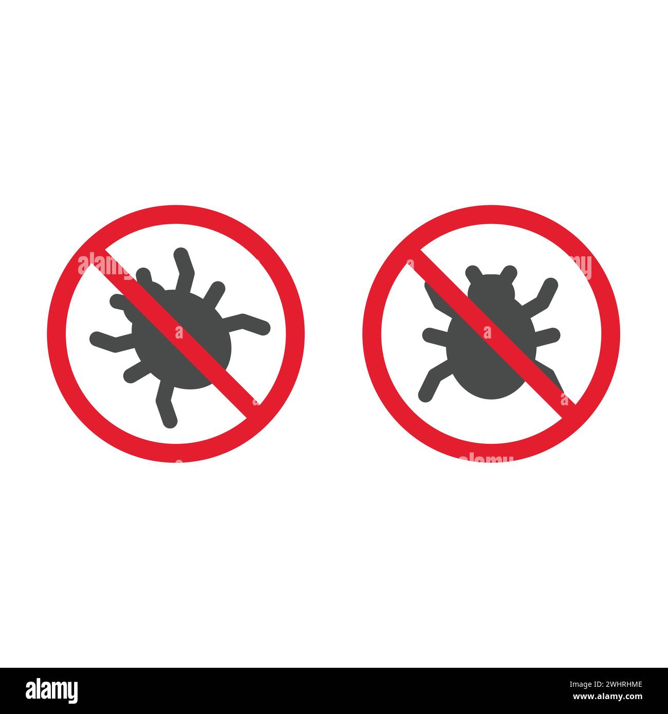 No bug red prohibition sign. Insecticide repellent or pesticide, no bugs icon. Stock Vector