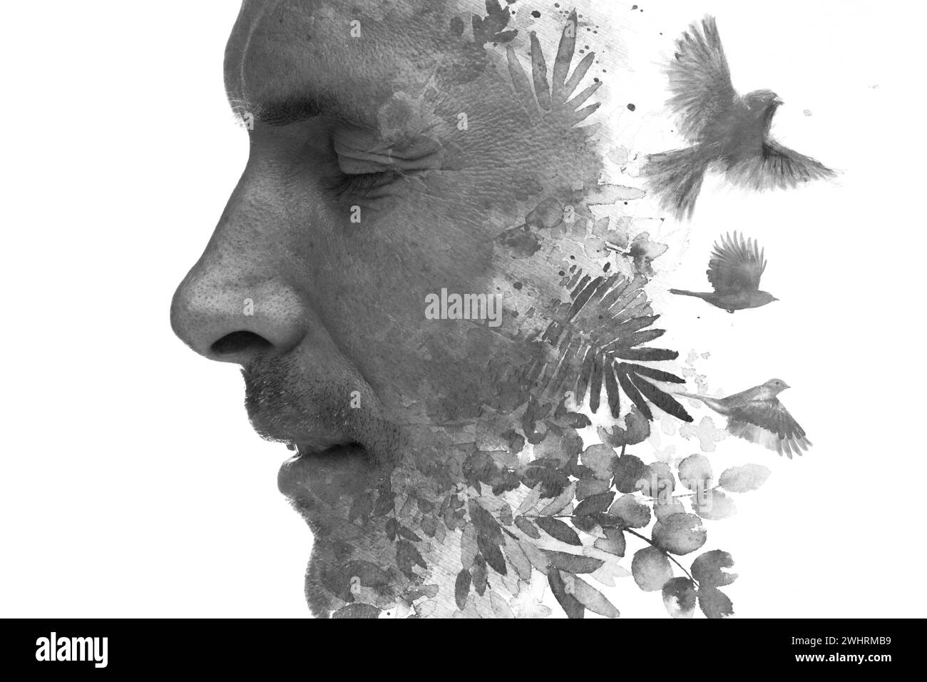 An artistic male profile double exposure paintography portrait Stock ...