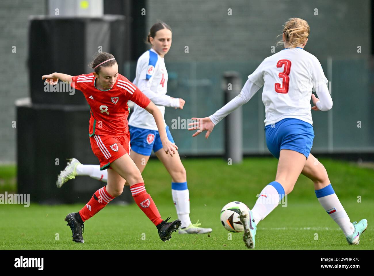 Belgium. 11th Feb, 2024. Keira O'Keefe (8) of Wales pictured in