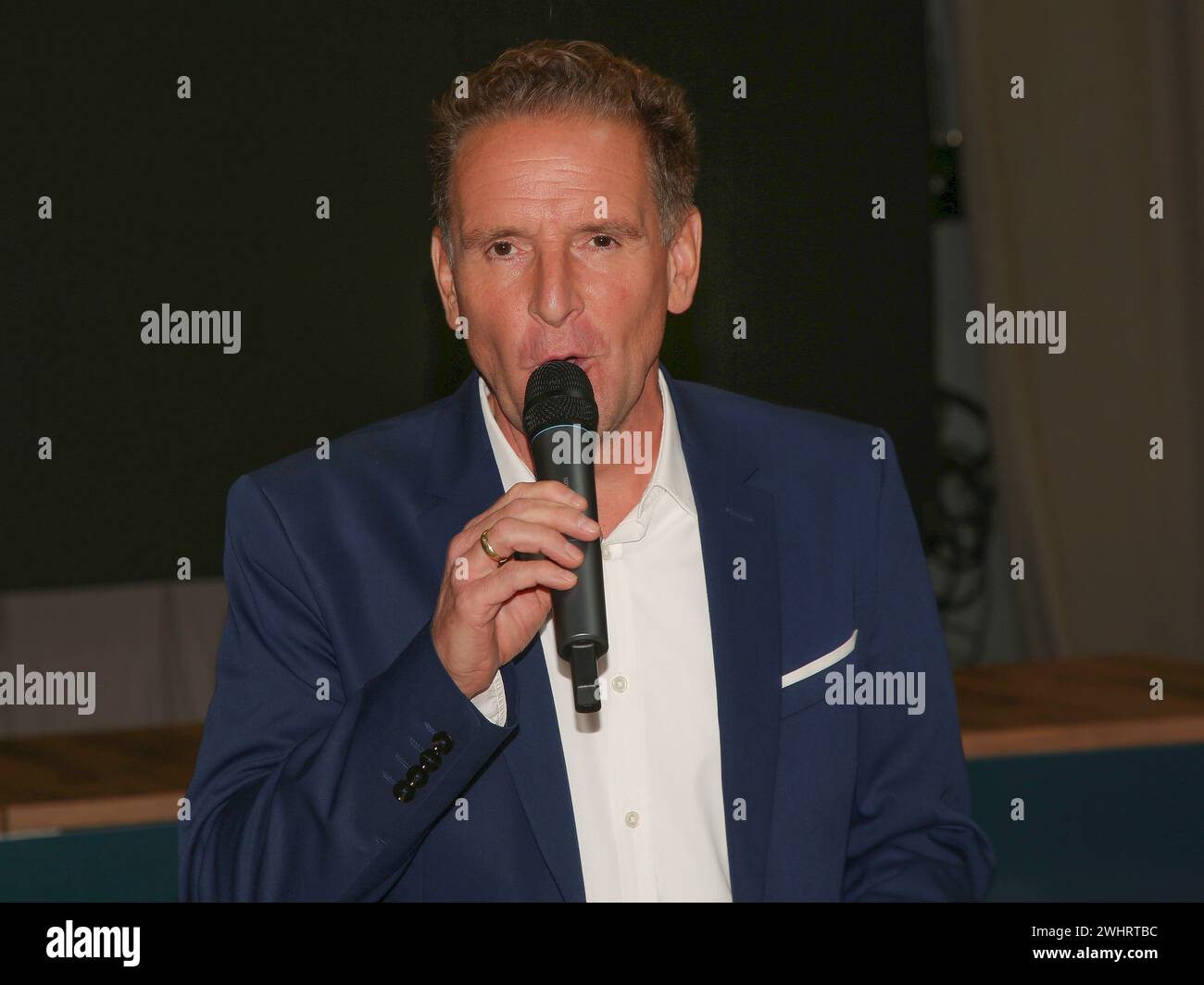 Presenter and ring announcer Ingo Rohrbach at weigh The Show must go on III on 09/22/2023 Magdeburg Stock Photo
