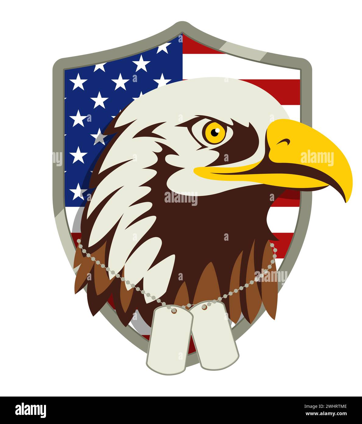 Vector illustration of American bald eagle head wearing military dog