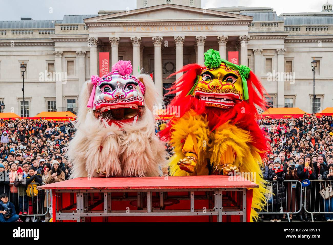 London, UK. 11 Feb 2024. Lion dancers perform their traditional