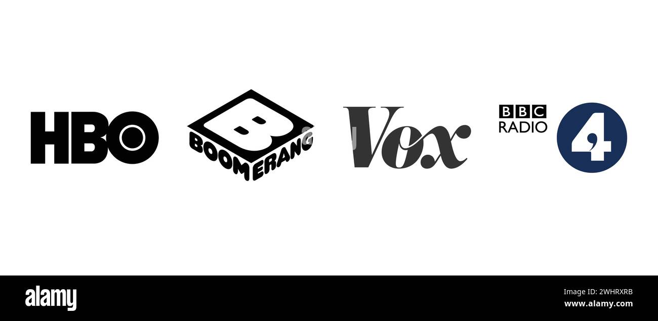 HBO, Boomerang, VOX, BBC Radio 4. Vector illustration, editorial logo