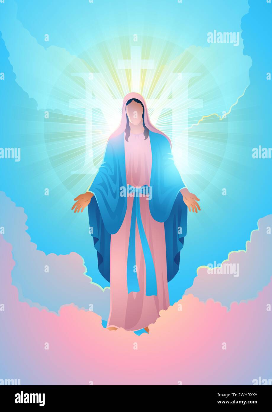 Religion vector illustration series, Virgin Mary decorated with Marian Cross symbol Stock Vector