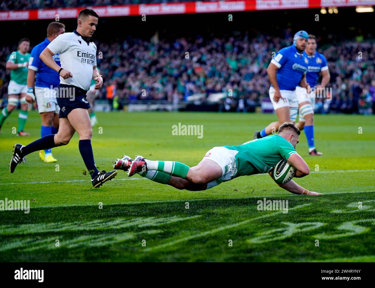 Ireland's Jack Crowley Scores Their Side's First Try Of The Game During ...