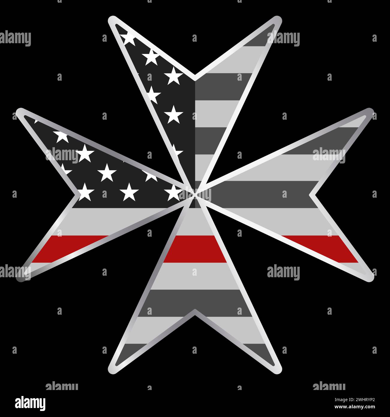 American thin red line flag in the form of a Maltise Cross, The Maltese