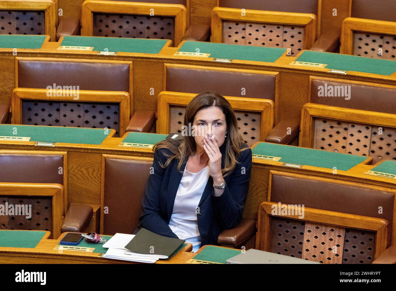 Minister of Justice Judit Varga, Budapest, Hungary Ungarn, 09.10.2023, Budapest - V. Bezirk. Justizministerin Judit Varga Fidesz im Parlament. Minister of justice Judit Varga Fidesz in parliament. Â *** Minister of Justice Judit Varga, Budapest, Hungary Hungary, 09 10 2023, Budapest V District Minister of Justice Judit Varga Fidesz in parliament Minister of justice Judit Varga Fidesz in parliament Â Copyright: SzilardxVörös/EST&OST Voros23100900 Stock Photo