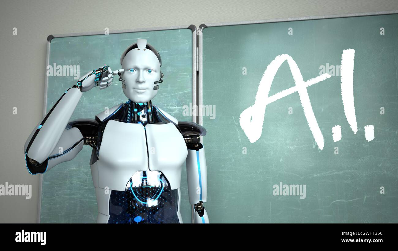 Humanoid Robot Chalkboard Teacher Stock Photo