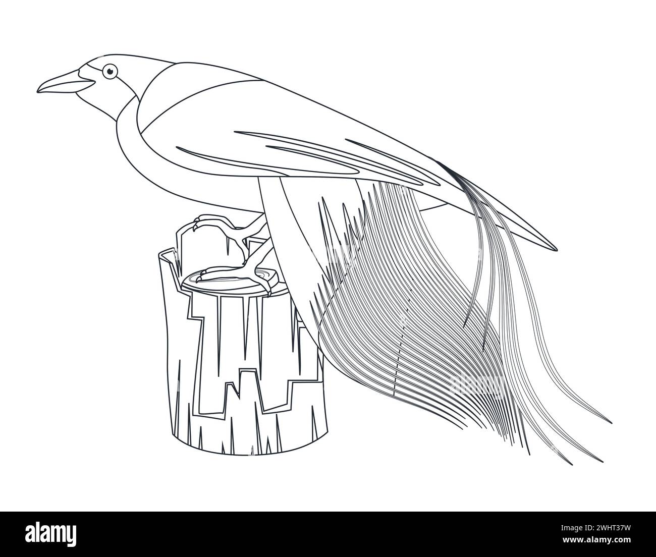 Asian Paradise Flycatcher bird sitting on nest of tree trunk vector illustration Stock Vector