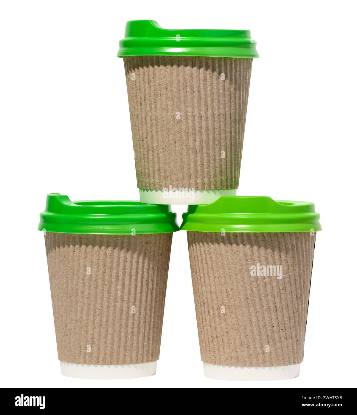 Brown paper cup made of corrugated cardboard with a plastic white lid ...