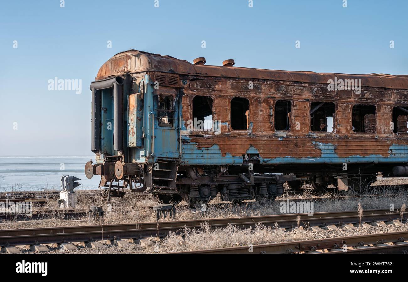 Damaged and burnt trains in Ukraine Stock Photo - Alamy