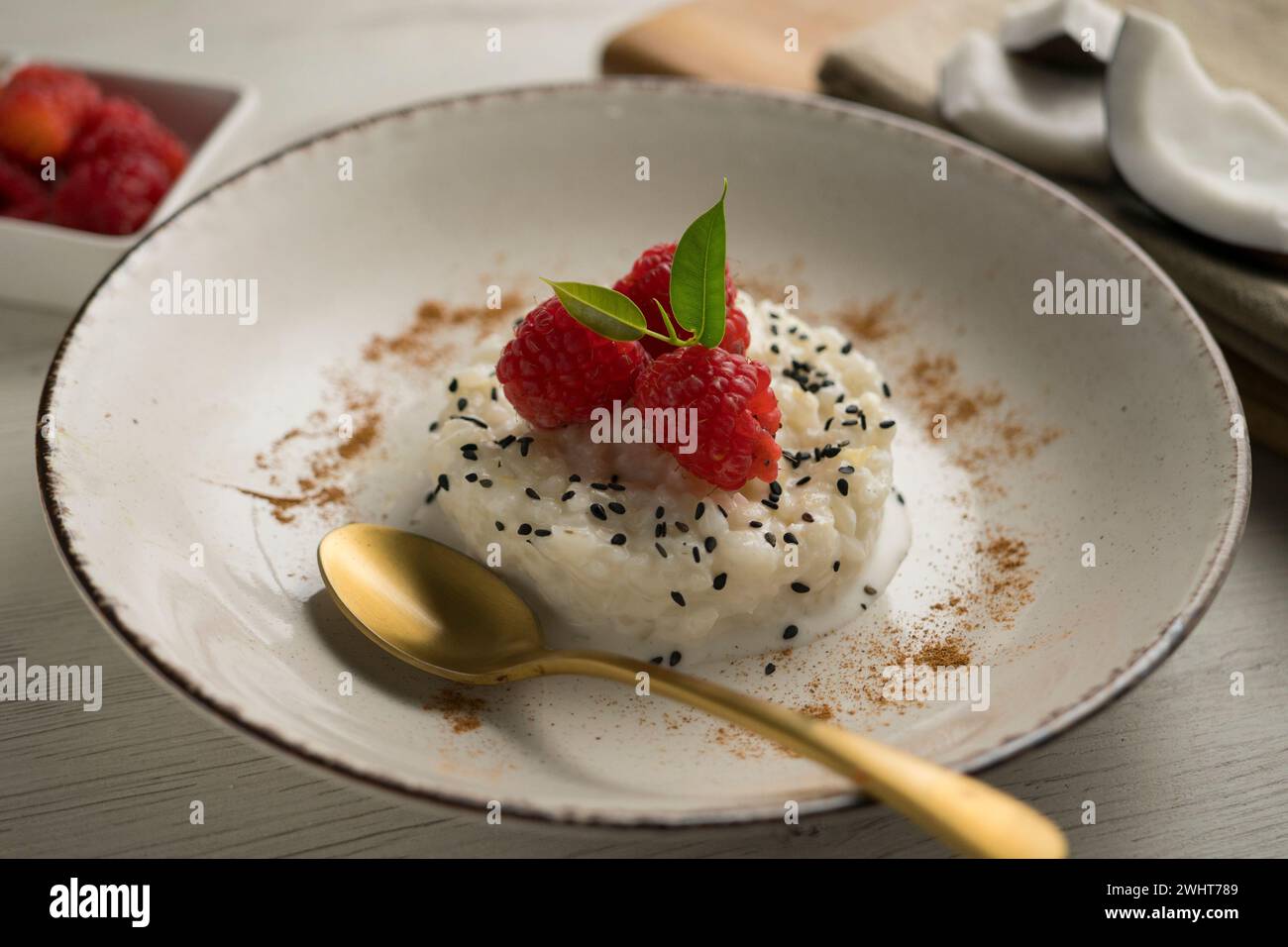 Raspberry Sticky Rice. Sticky rice cooked with coconut milk with fresh ...