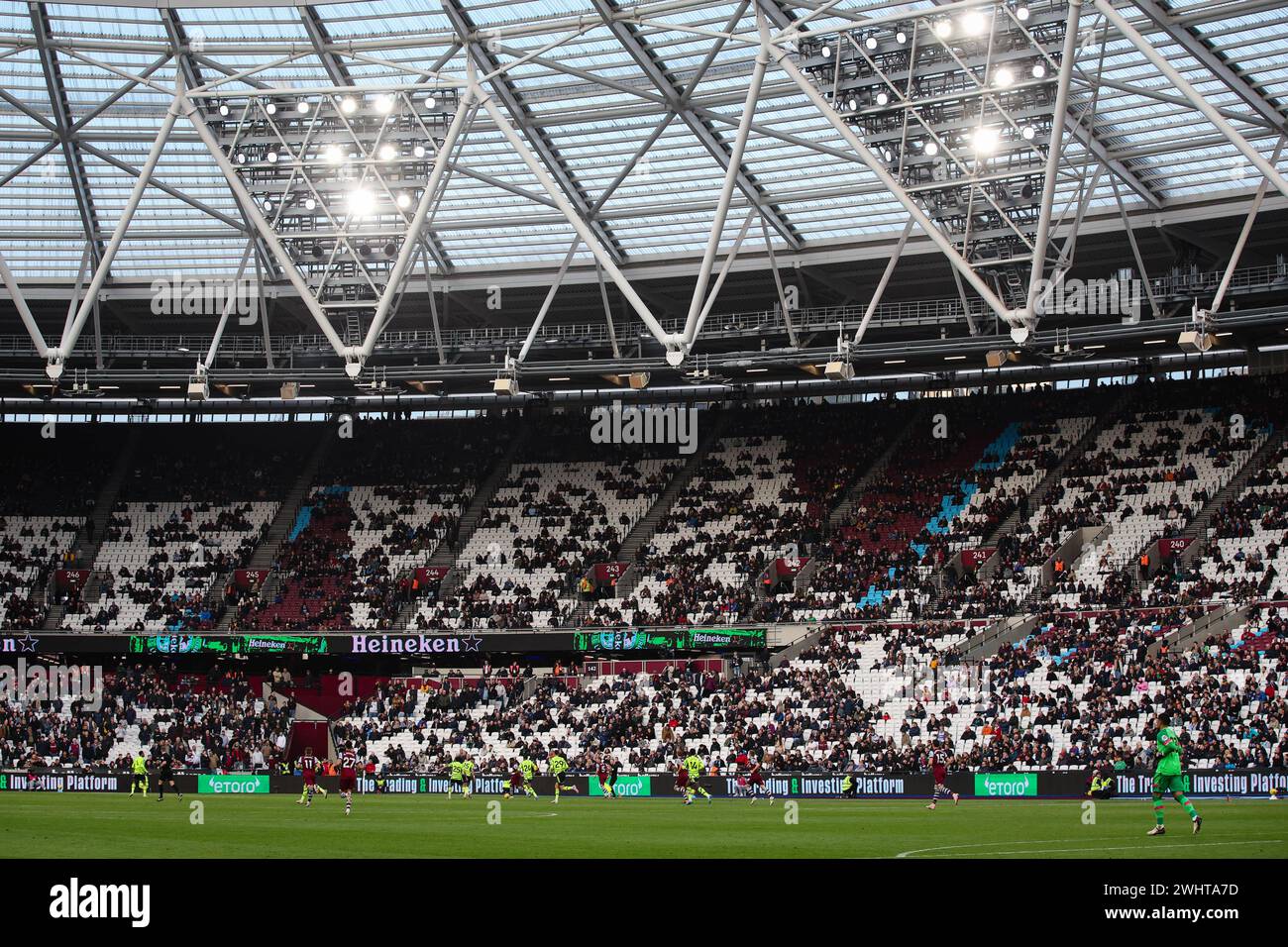 LONDON, UK - 11th Jan 2024:  Empty seats seen inside the ground as home fans leave before the end with their team 0-6 down during the Premier League match between West Ham United and Arsenal FC at London Stadium  (Credit: Craig Mercer/ Alamy Live News) Stock Photo