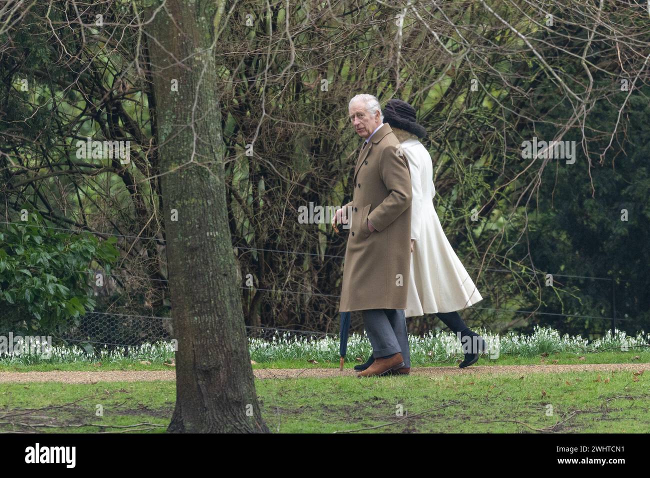 Picture dated  February 11th shows King Charles and Queen Camilla at the morning service at St Mary Magdalene Church in Sandringham, Norfolk, on Sunda Stock Photo