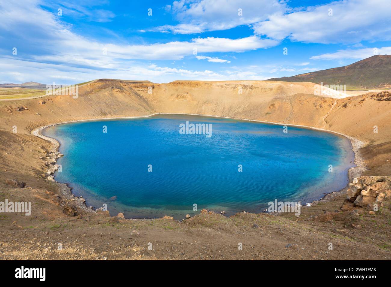 Crater of an extinct volcano Krafla in Iceland filled with water Stock Photo