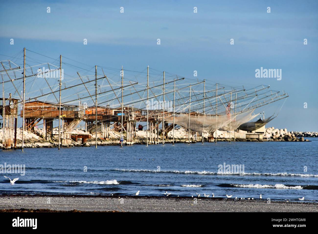 Fishing boats in harbor, photo as a background , in sottomarina, venice, italy Stock Photo