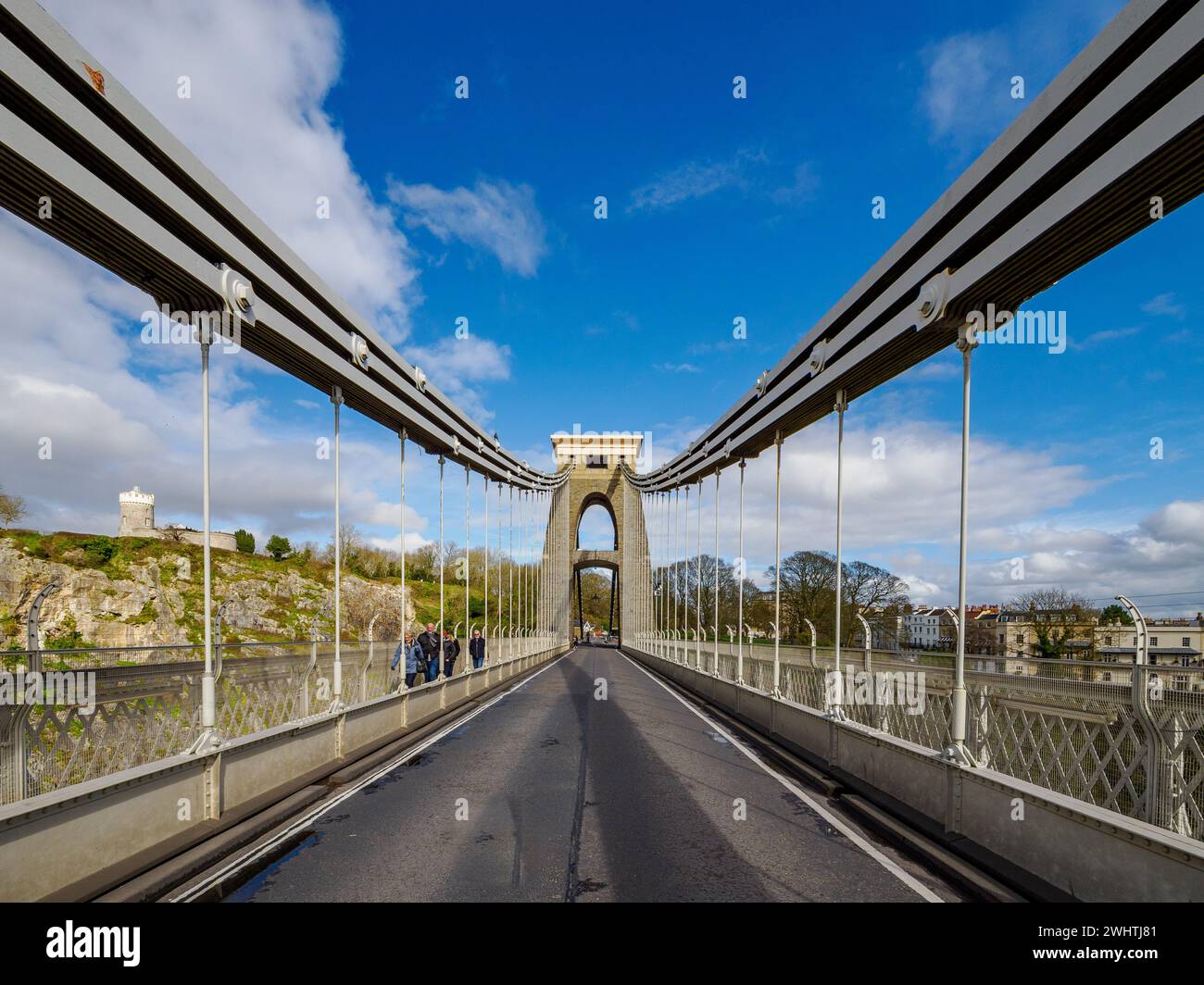 Roadway and East Tower of the Clifton Suspension Bridge spanning the River Avon in Bristol UK Stock Photo