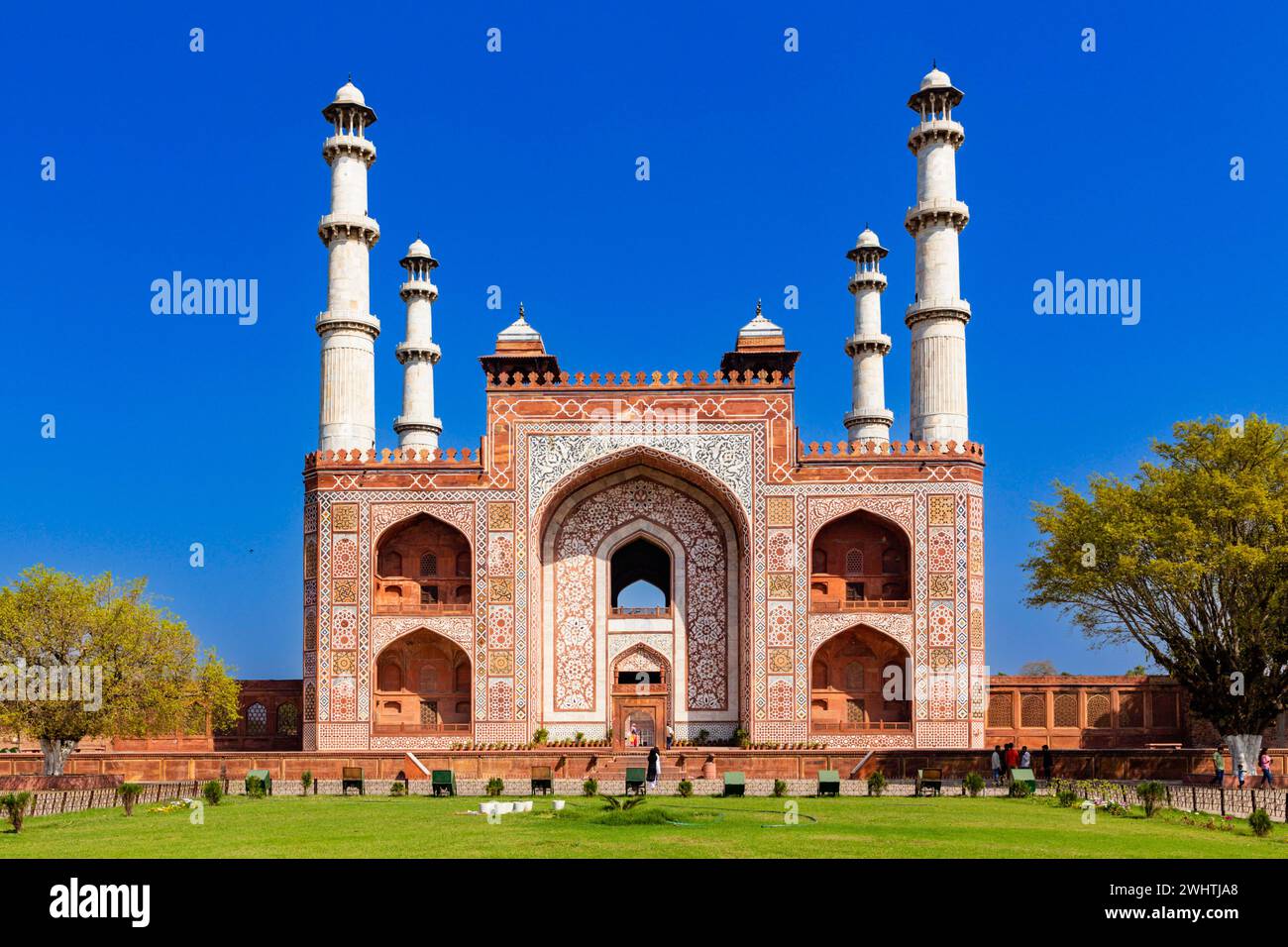 Gate at Akbar's Mausoleum, Agra, India, blue sky, art, pattern Stock Photo
