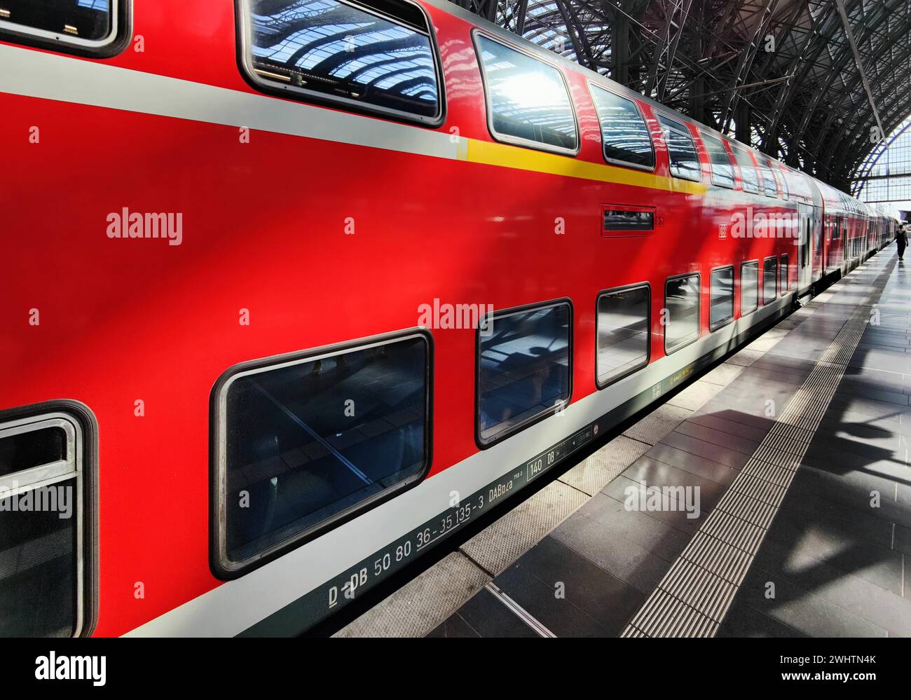 Double-decker local train at the main railway station, Frankfurt am Main, Hesse, Germany Stock Photo
