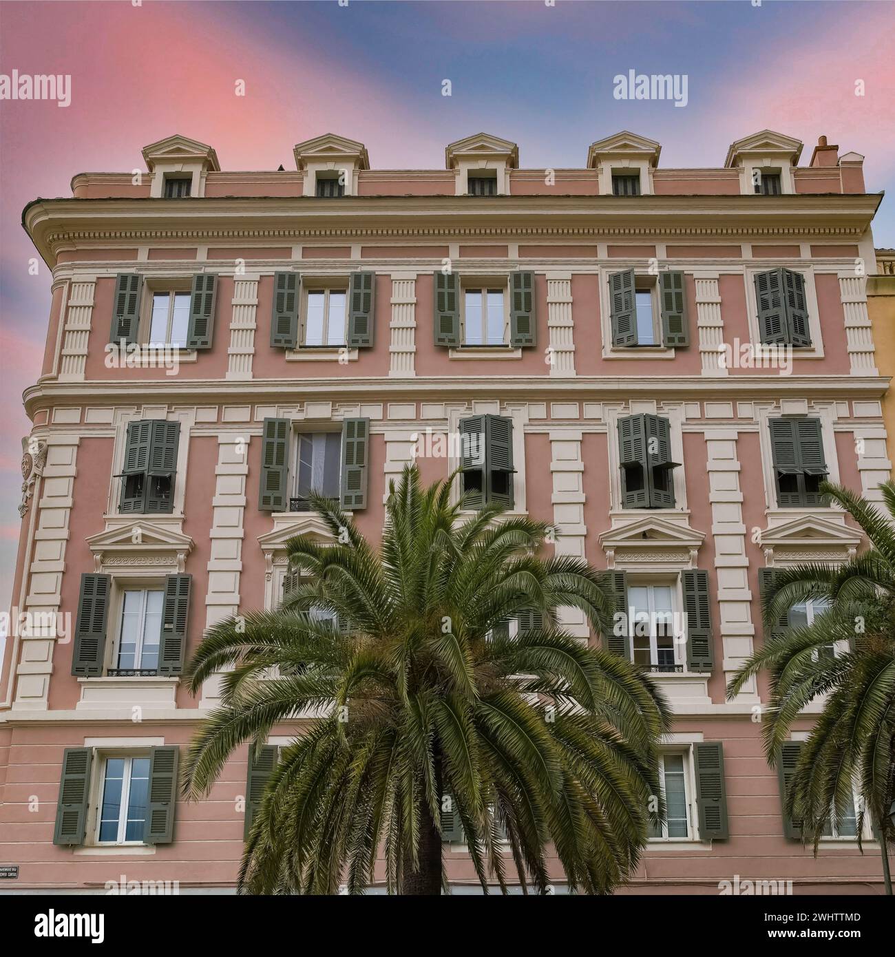 Corse, ancient colorful houses in Ajaccio, in the historic center Stock ...
